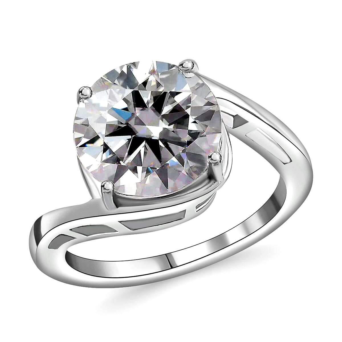 Moissanite Solitaire Ring in Platinum Over Sterling Silver 3.35 ctw