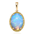 Luxoro 10K Yellow Gold AAA Ethiopian Welo Opal and I3 Natural Yellow Diamond Halo Pendant 3.65 ctw - Sticky add to cart bar