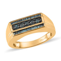 Blue Diamond Men's Ring in Vermeil Yellow Gold Over Sterling Silver 0.75 ctw