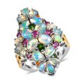 Premium Ethiopian Welo Opal, Multi Gemstone Floral Ring in Vermeil YG and Platinum Over Sterling Silver (Size 10.0) 5.35 ctw - Sticky add to cart bar
