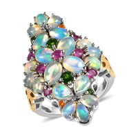 Premium Ethiopian Welo Opal, Multi Gemstone Floral Ring in Vermeil YG and Platinum Over Sterling Silver (Size 10.0) 5.35 ctw