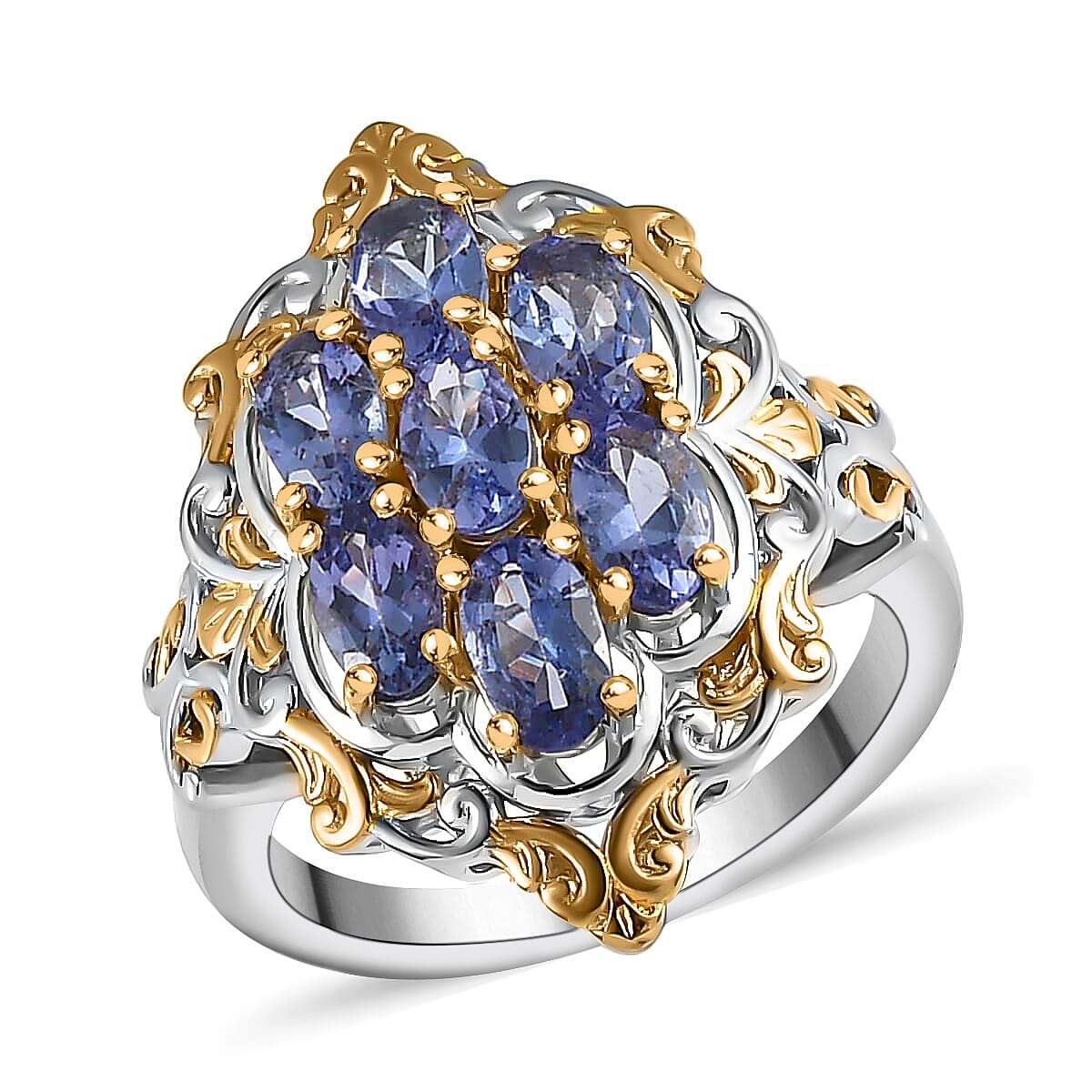Premium Tanzanite Ring in Vermeil YG and Platinum Over Sterling Silver (Size 10.0) 1.65 ctw