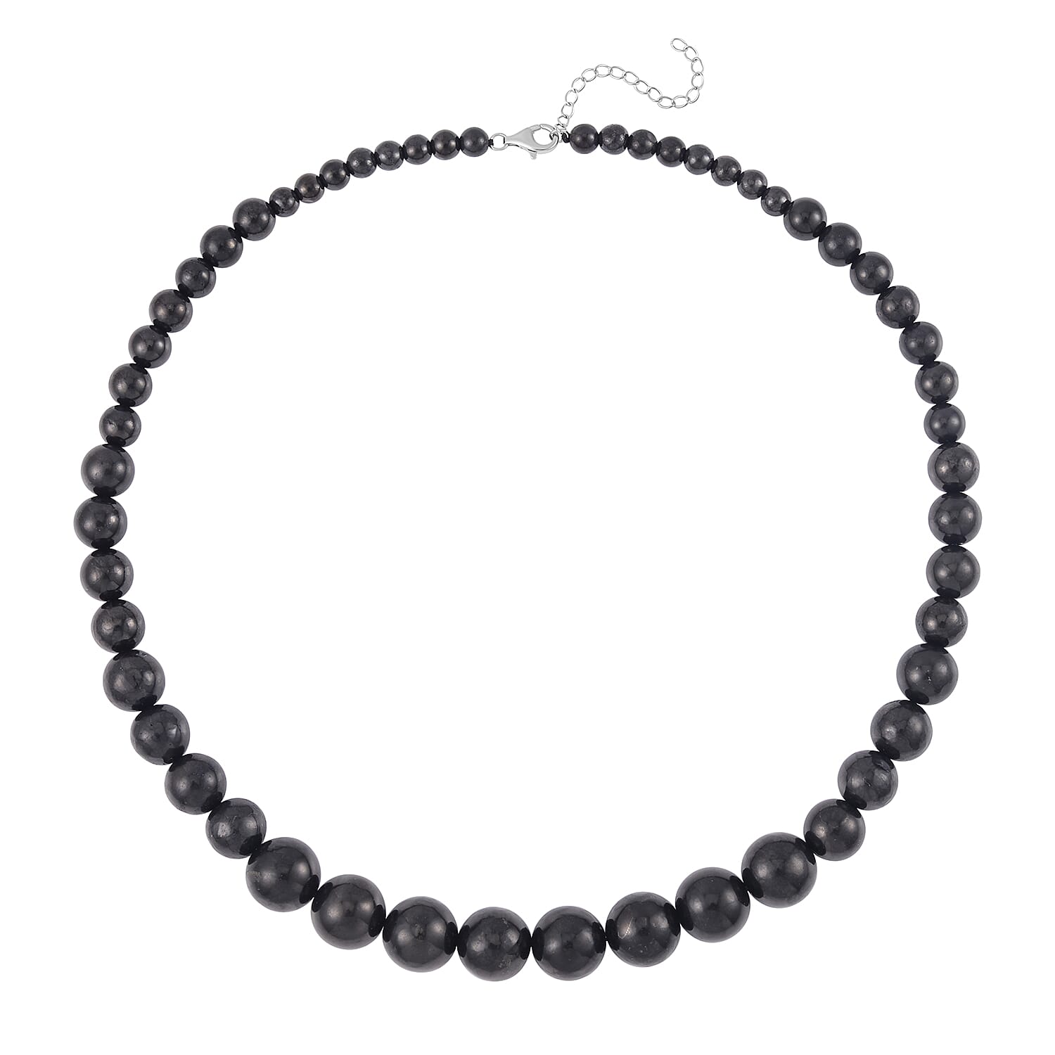 Shungite 6-14mm Beaded Necklace 20-22 Inches in Rhodium Over Sterling Silver 348.50 ctw