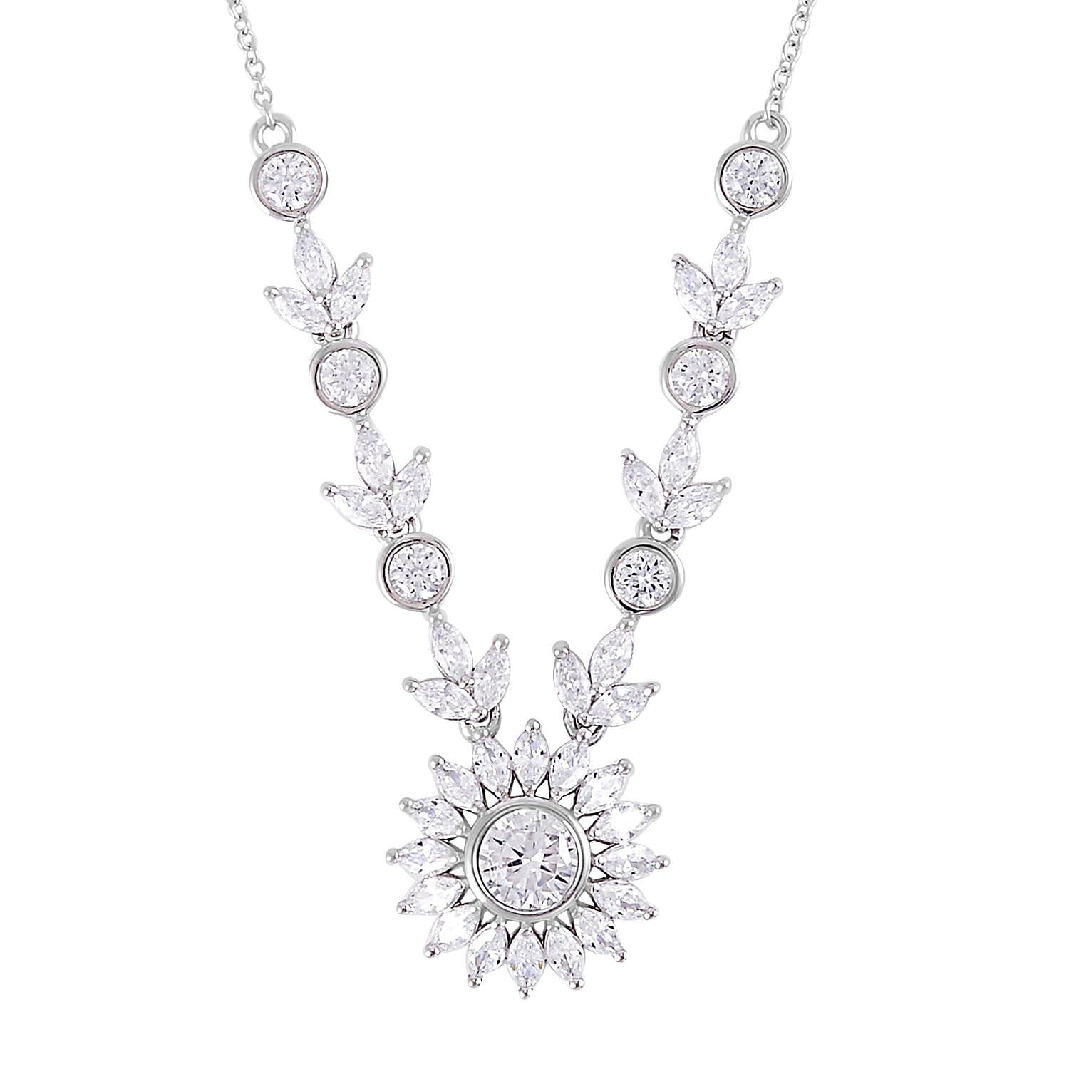 Lustro Stella Finest CZ 11.90 ctw Floral Necklace 18 Inches in Sterling Silver