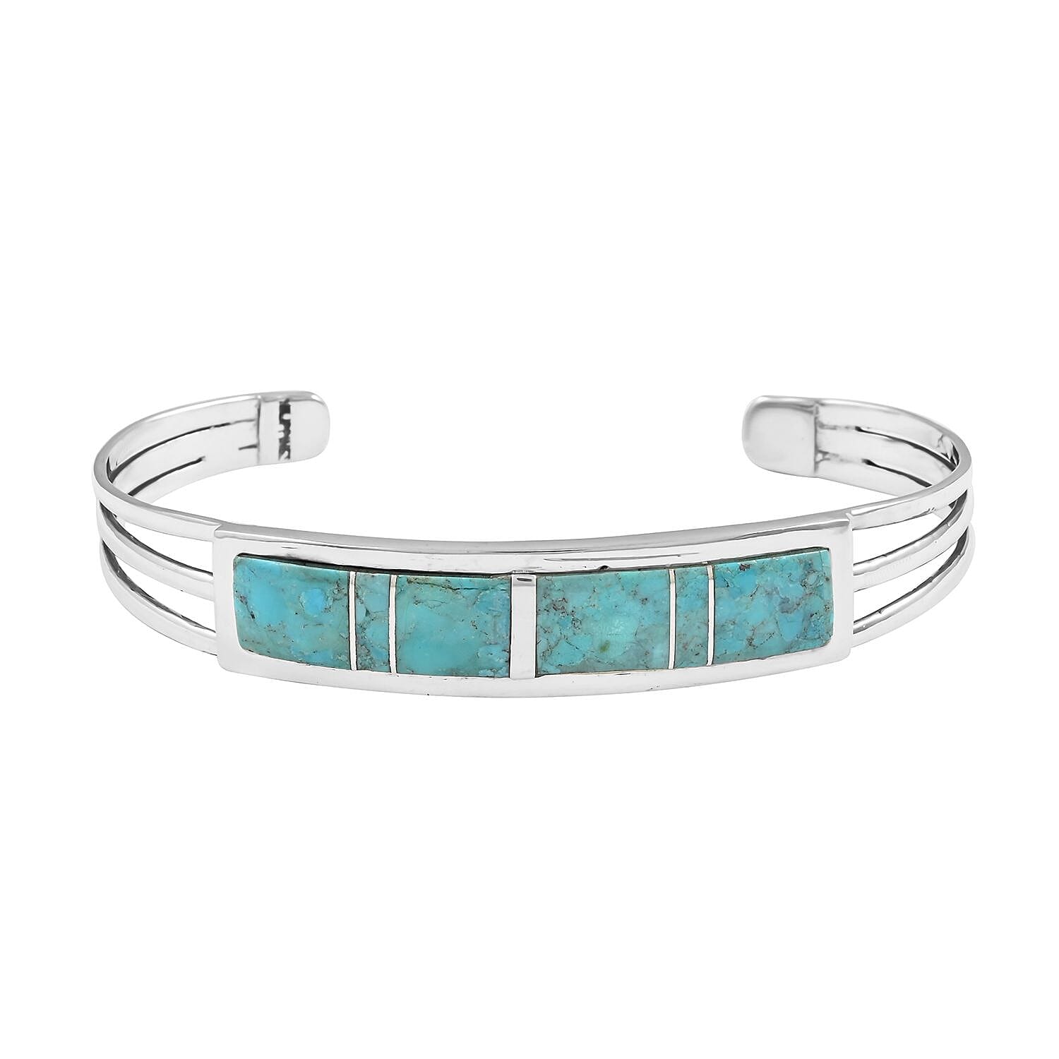 Santa Fe Style Kingman Turquoise Bracelet in Sterling Silver (6.50 In) 21.00 ctw