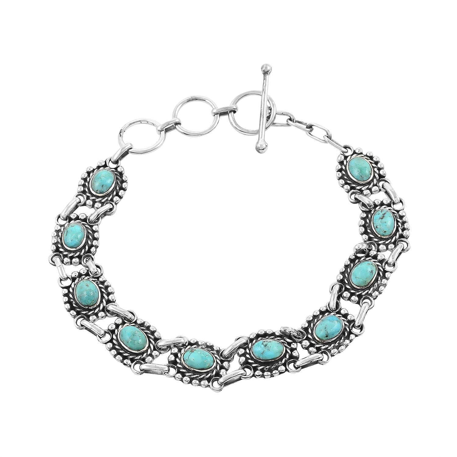 Santa Fe Style Kingman Turquoise Adjustable Bracelet in Sterling Silver 50.00 ctw