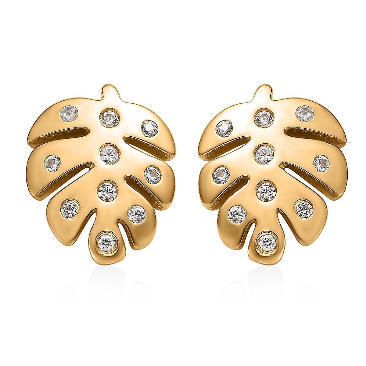 White Zircon Lily Pad Floral Earrings in Vermeil YG Over Sterling Silver 0.50 ctw