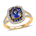 Tanzanite and Multi Gemstone Split Shank Ring in Vermeil Yellow Gold Over Sterling Silver (Size 10.0) 2.40 ctw - Sticky add to cart bar