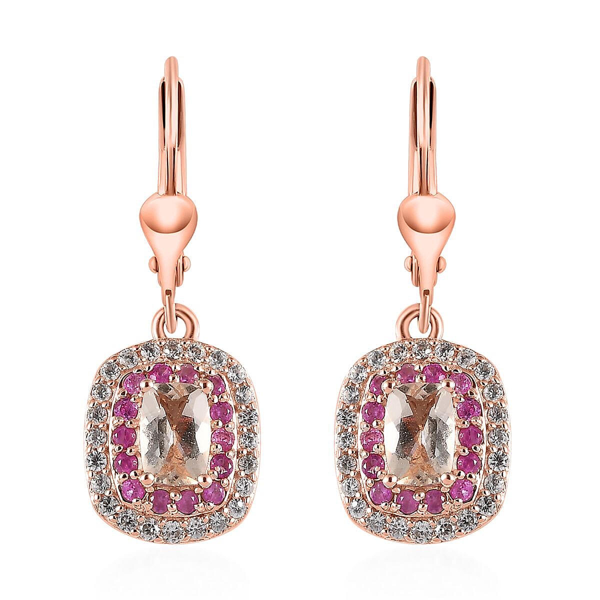 Premium Marropino Morganite and Multi Gemstone Lever Back Earrings in Vermeil Rose Gold Over Sterling Silver 2.40 ctw