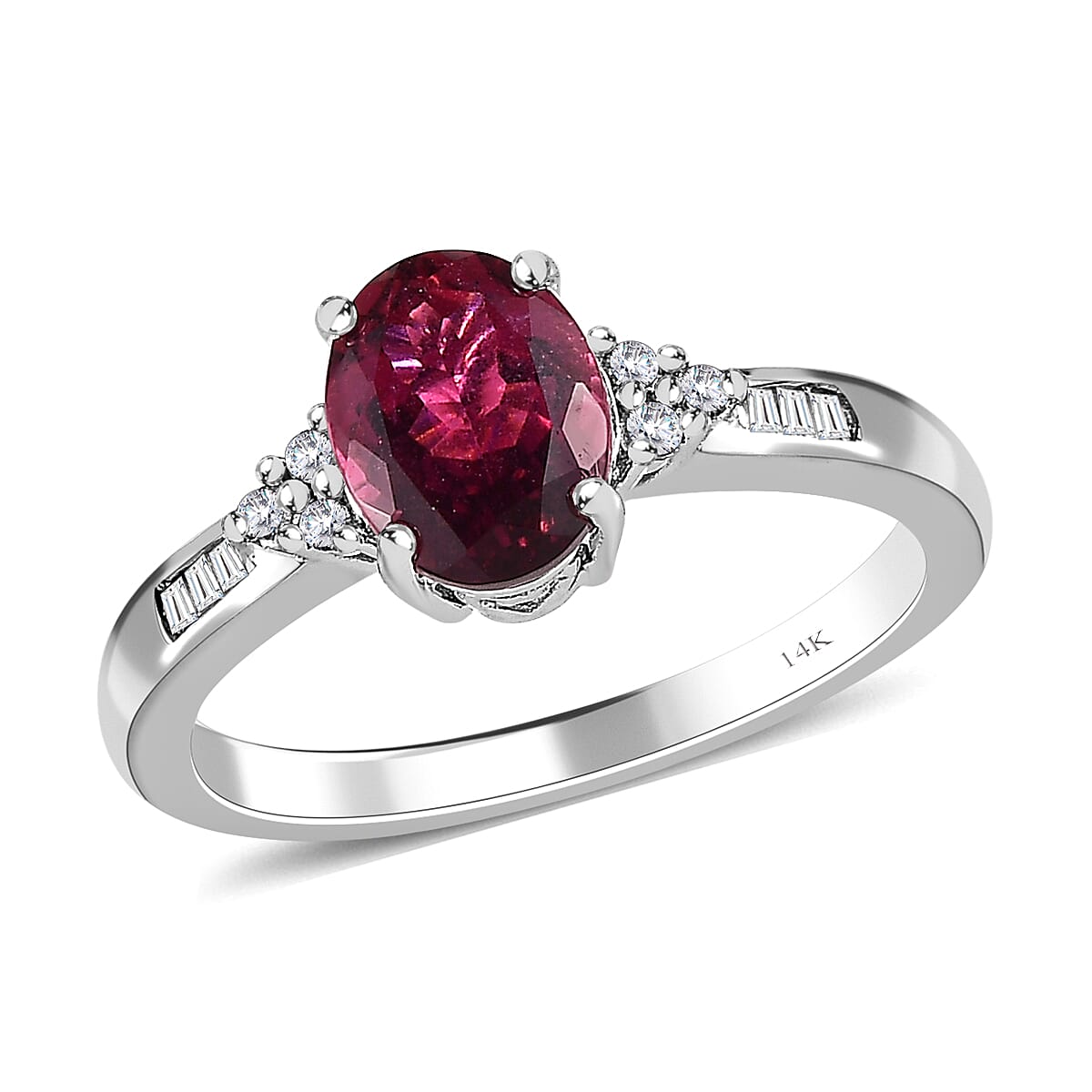 TLV Luxoro 14K White Gold AAA Ouro Fino Rubellite, Diamond (G-H, I3) Ring (Size 10.0) 1.60 ctw
