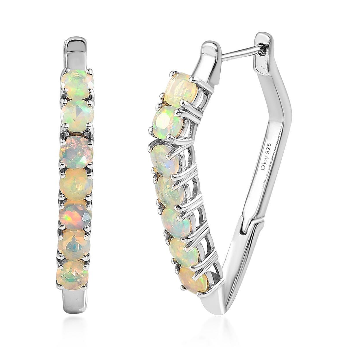 Premium Ethiopian Welo Opal Hoop Earrings in Platinum Over Sterling Silver 2.50 ctw