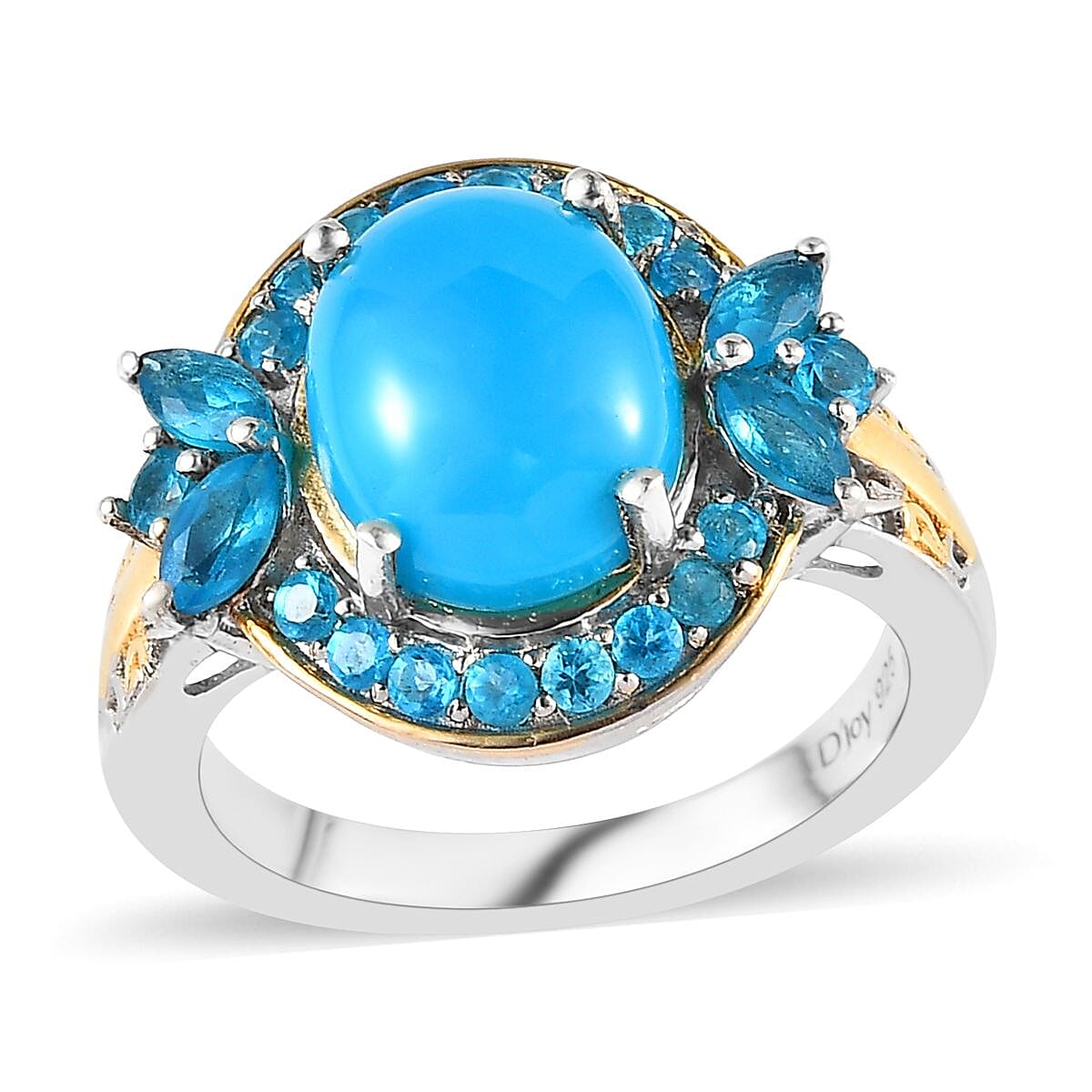 Premium Sleeping Beauty Turquoise and Malgache Neon Apatite Ring in Vermeil YG and Platinum Over Sterling Silver 3.00 ctw