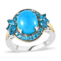 Premium Sleeping Beauty Turquoise and Malgache Neon Apatite Ring in Vermeil YG and Platinum Over Sterling Silver 3.00 ctw