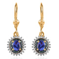 Tanzanite, Blue and White Diamond Lever Back Earrings in Vermeil Yellow Gold Over Sterling Silver 1.10 ctw - Sticky add to cart bar
