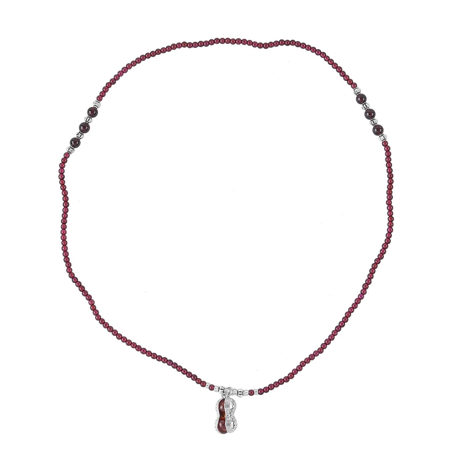 Simulated Sapphire and Glass Pendant with Mozambique Garnet Beaded Necklace 20 Inches in Silvertone 52.60 ctw