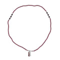 Simulated Sapphire and Glass Pendant with Mozambique Garnet Beaded Necklace 20 Inches in Silvertone 52.60 ctw - Sticky add to cart bar