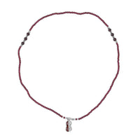 Simulated Sapphire and Glass Pendant with Mozambique Garnet Beaded Necklace 20 Inches in Silvertone 52.60 ctw