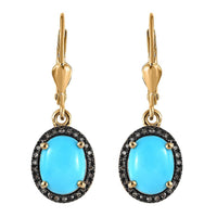 Sleeping Beauty Turquoise and Red Diamond Lever Back Earrings in Vermeil Yellow Gold Over Sterling Silver 3.00 ctw