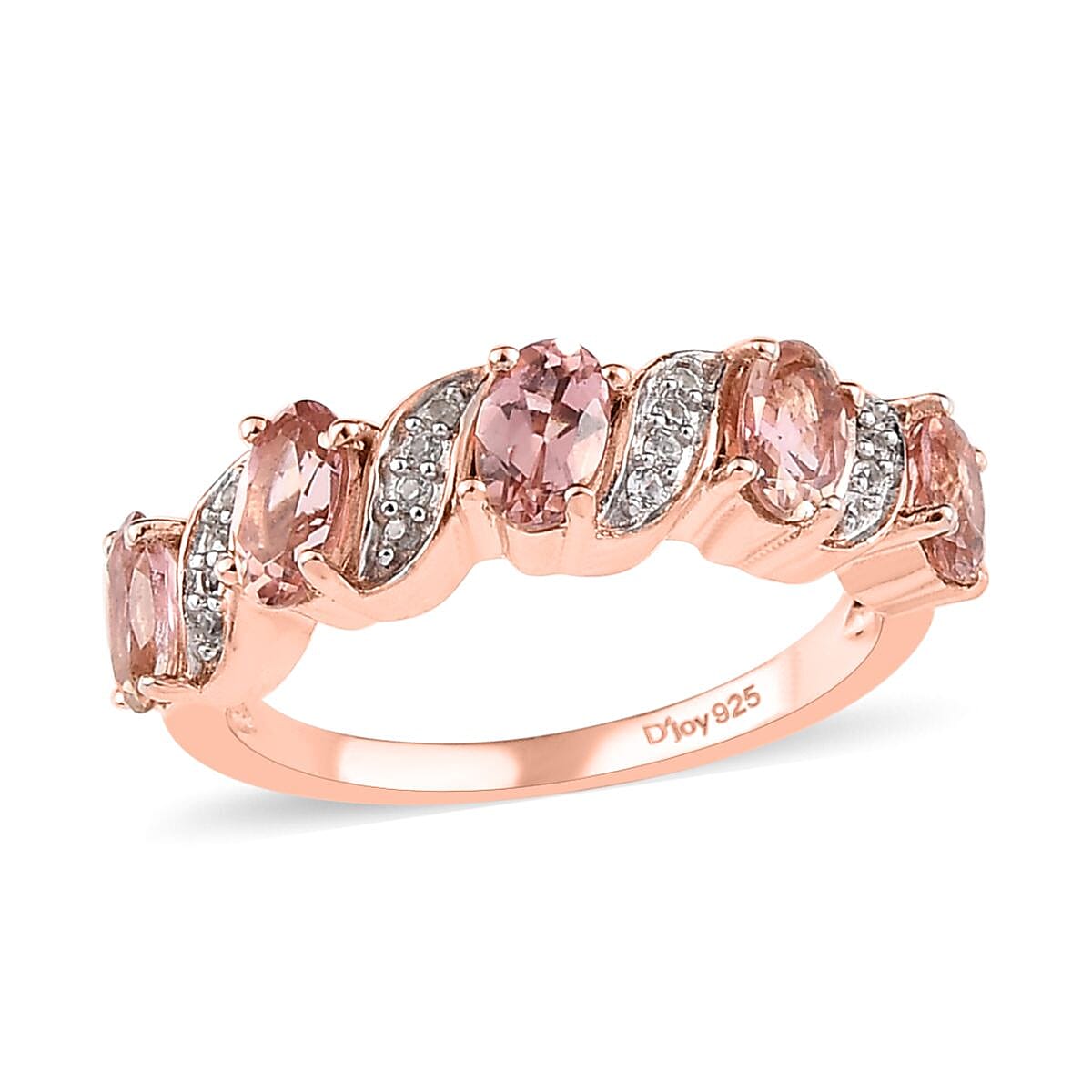 Premium Blush Tourmaline and White Zircon Ring in Vermeil Rose Gold Over Sterling Silver 1.15 ctw