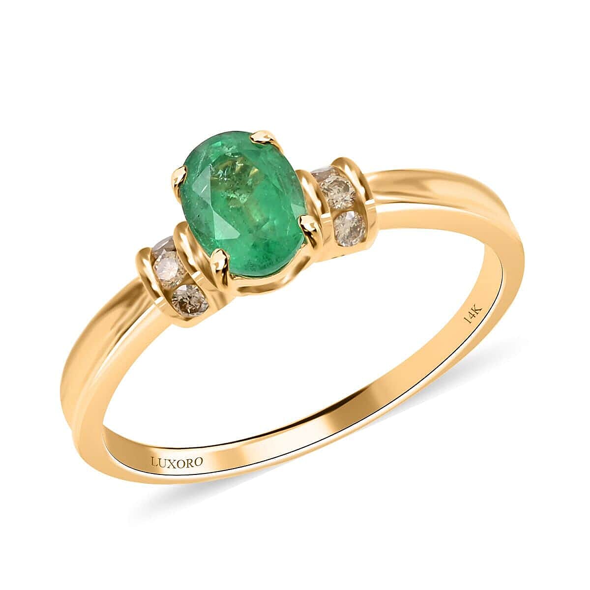 Certified & Appraised Luxoro AAA Kagem Zambian Emerald and G-H I2 Diamond 1.00 ctw Ring in 14K Yellow Gold (Size 10.0)