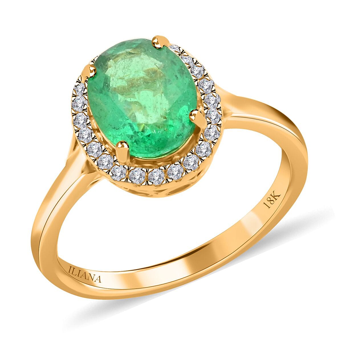 Certified Iliana 18K Yellow Gold AAA Kagem Zambian Emerald and G-H SI Diamond Ring 2.00 ctw (Del. in 3-5 Days)