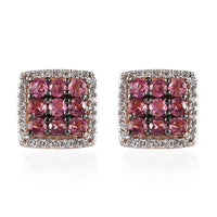 Premium Morro Redondo Pink Tourmaline and White Zircon Halo Stud Earrings in Vermeil Rose Gold Over Sterling Silver 0.90 ctw