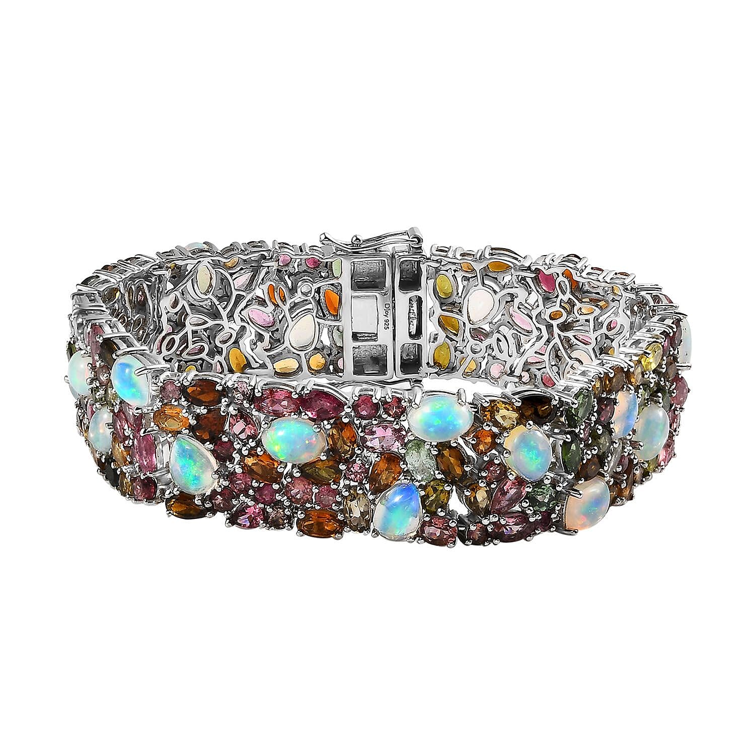 Premium Ethiopian Welo Opal and Multi-Tourmaline Bracelet in Platinum Over Sterling Silver (7.25 In) 37.65 ctw