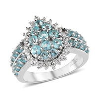 Madagascar Paraiba Apatite and White Zircon Ring in Platinum Over Sterling Silver (Size 10.0) 1.75 ctw