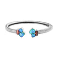Peacock Quartz (Triplet) and Mozambique Garnet Bangle Bracelet in Stainless Steel (6.50 In) 5.25 ctw (Del. in 7-10 Days) - Sticky add to cart bar