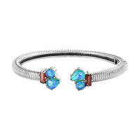 Peacock Quartz (Triplet) and Mozambique Garnet Bangle Bracelet in Stainless Steel (6.50 In) 5.25 ctw (Del. in 7-10 Days)