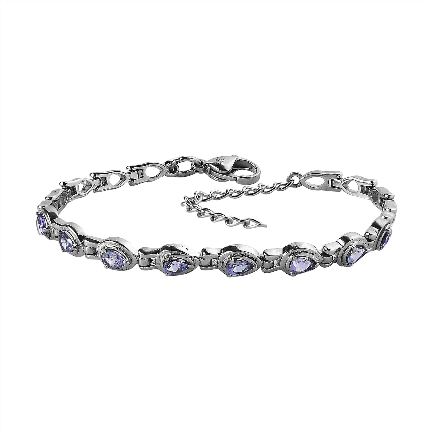 Tanzanite Bracelet in Stainless Steel (6.50-8.50In) 1.30 ctw (6.50 In)