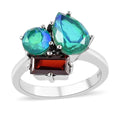 Peacock Quartz, Mozambique Garnet 3 Stone Ring in Stainless Steel (Size 10.0) 3.80 ctw - Sticky add to cart bar