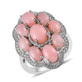Premium Peruvian Pink Opal and White Zircon Floral Ring in Platinum Over Sterling Silver 4.85 ctw (Del. in 7-10 Days) - Sticky add to cart bar