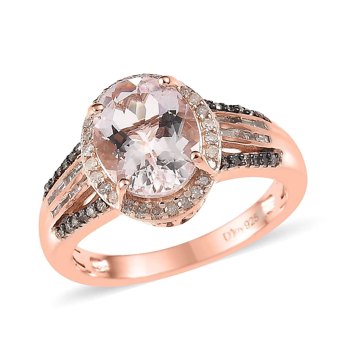 Pink Morganite, Natural Champagne and White Diamond Halo Ring in Vermeil Rose Gold Over Sterling Silver 2.65 ctw (Del. In 5-7 Days)