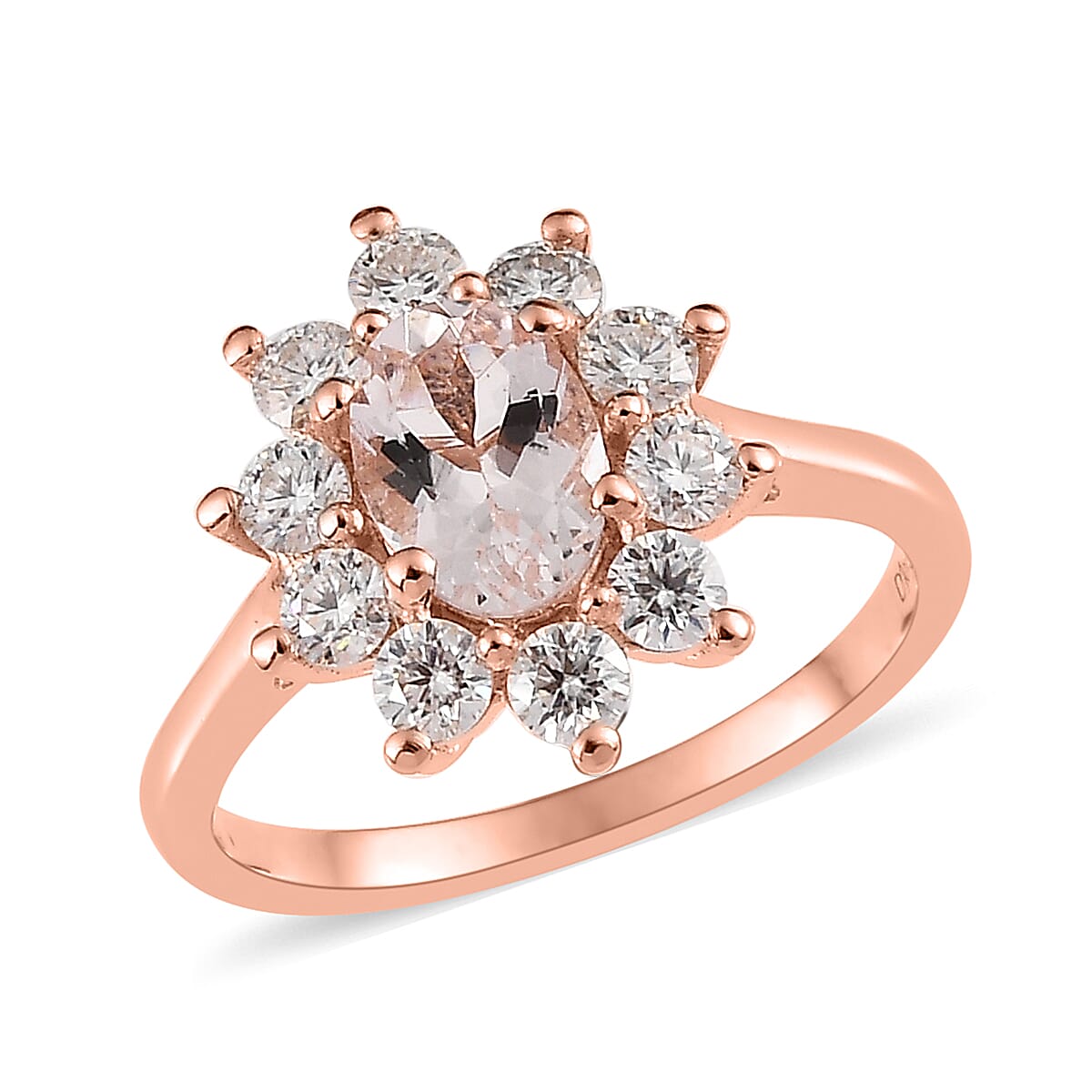 Pink Morganite and Moissanite Sunburst Ring in Vermeil Rose Gold Over Sterling Silver 1.35 ctw (Del. In 5-7 Days)