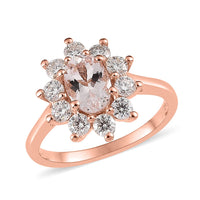 Pink Morganite and Moissanite Sunburst Ring in Vermeil Rose Gold Over Sterling Silver 1.35 ctw (Del. In 5-7 Days)