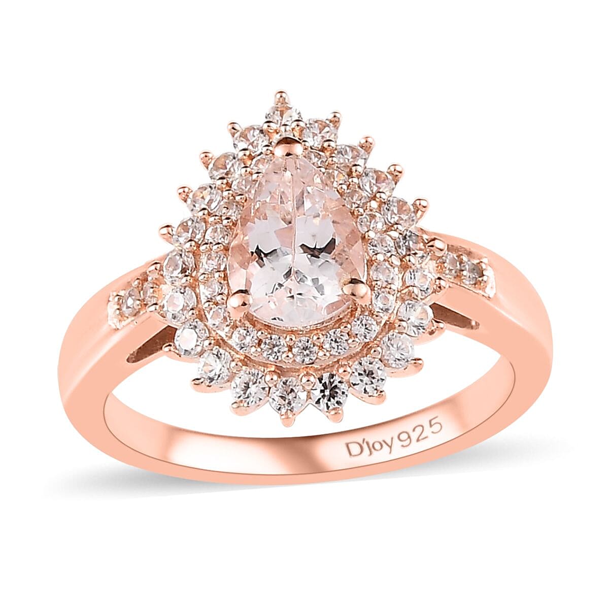 Pink Morganite and White Zircon Ring in Vermeil Rose Gold Over Sterling Silver 1.15 ctw