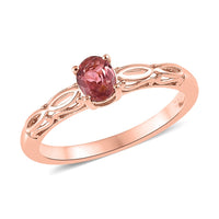 Premium Morro Redondo Pink Tourmaline Solitaire Ring in Vermeil RG Over Sterling Silver (Size 10.0) 0.35 ctw