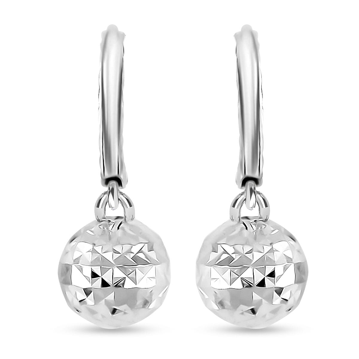 950 Platinum Electroform Diamond-cut Ball Drop Hoop Earrings 3.30 Grams