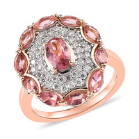 Premium Morro Redondo Pink Tourmaline, Moissanite Cocktail Ring Vermeil RG Over Sterling Silver (Size 10.0) 1.75 ctw