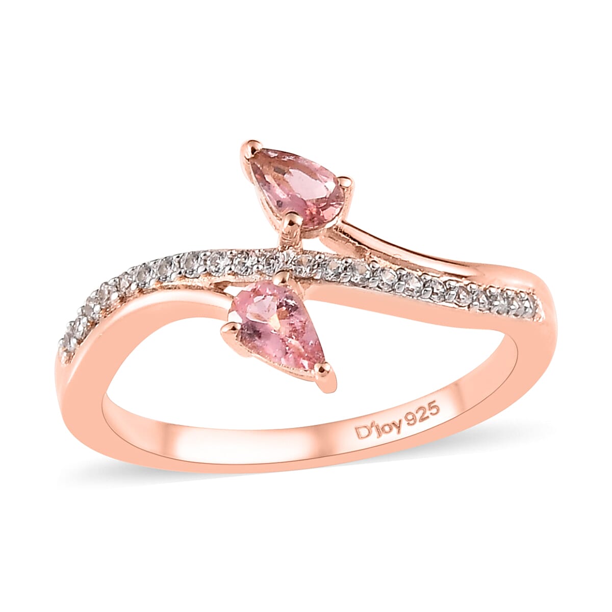 Premium Morro Redondo Pink Tourmaline and White Zircon Bypass Ring in Vermeil Rose Gold Over Sterling Silver 0.60 ctw