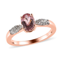 Premium Morro Redondo Pink Tourmaline and Moissanite Ring in Vermeil Rose Gold Over Sterling Silver 1.00 ctw
