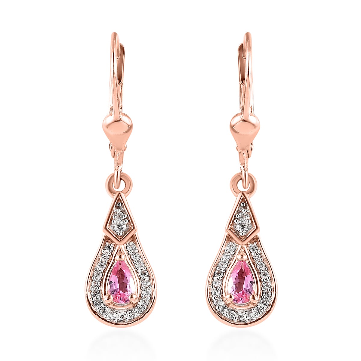 Premium Morro Redondo Pink Tourmaline and White Zircon Lever Back Earrings in Vermeil Rose Gold Over Sterling Silver 0.60 ctw