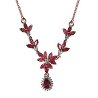 Premium Morro Redondo Pink Tourmaline and White Zircon Floral Necklace 20 Inches in Vermeil Rose Gold Over Sterling Silver 2.35 ctw