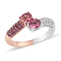 Premium Morro Redondo Pink Tourmaline, Multi Gemstone Bypass Ring in Vermeil RG and Platinum Over Sterling Silver (Size 10.0) 1.15 ctw