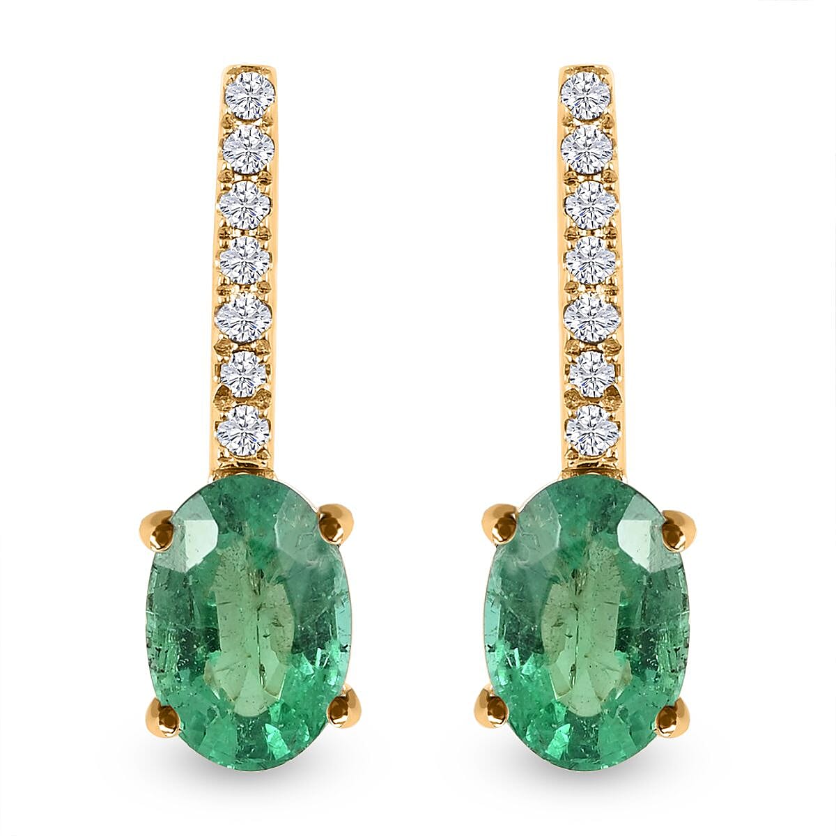 Certified and Appraised Luxoro 14K Yellow Gold AAA Kagem Zambian Emerald and G-H I2 Diamond Earrings 1.75 ctw