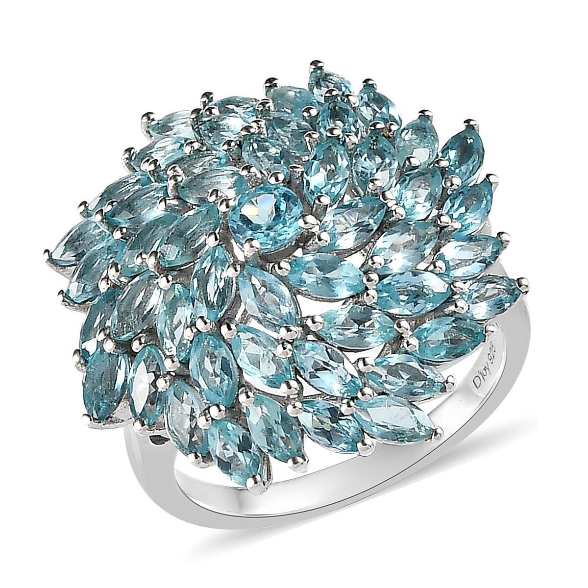 Madagascar Paraiba Apatite Cluster Ring in Platinum Over Sterling Silver (Size 10.0) 4.00 ctw