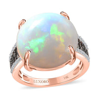 One Time Only Luxoro 14K Rose Gold AAA Ethiopian Welo Opal, Natural Champagne and White Diamond (I3) (0.30 cts) Ring (Size 7.0) (4.20 g) 10.35 ctw