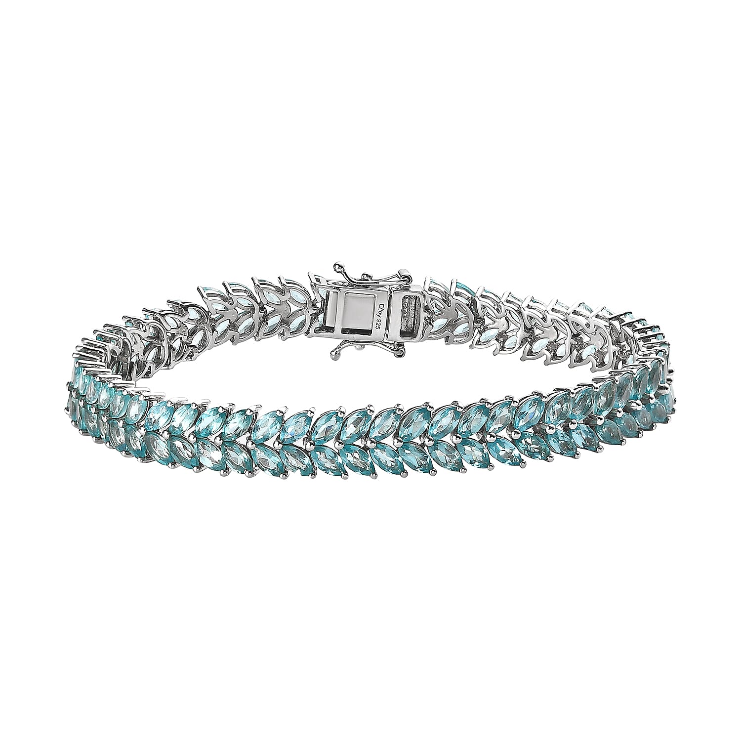 Madagascar Paraiba Apatite 2 Row Bracelet in Platinum Over Sterling Silver (7.25 In) 15.15 ctw