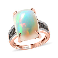 One Time Only Luxoro 14K Rose Gold AAA Ethiopian Welo Opal, Natural Champagne and White Diamond (I3) (0.30 cts) Ring (Size 7.0) (4.20 g) 10.35 ctw